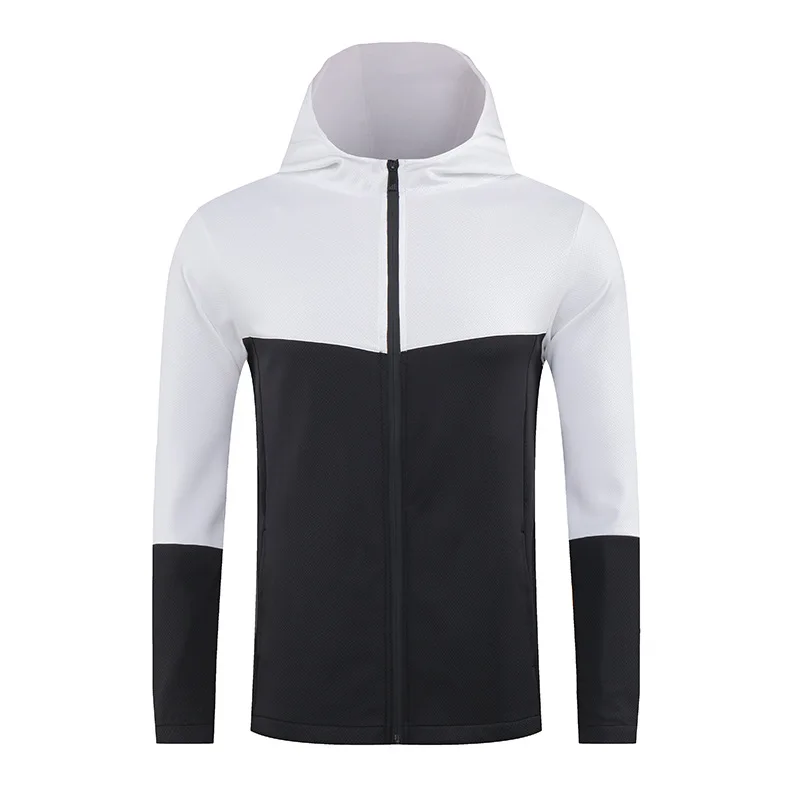 Men's Leisure Sports Hooded Long Sleeved Jacket with High Elasticity and Tight Fitting Top for Quick Drying Running Training