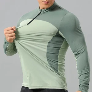 Men's Outdoor Sports Climbing Hiking Long Sleeve Stand Collar Zip-up Quick-drying Breathable Sweat-absorbent Elasticity T-shirt